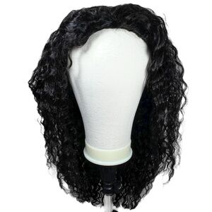 Deep Wave Human Hair Black 24 Inch Half Wig